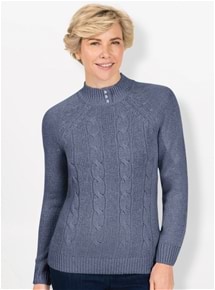 Button Neck Cable Sweater
